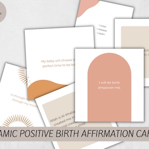 Cartões islâmicos de afirmação de nascimento positivo - 24 cartões de hipnobirthing para impressão - Download digital instantâneo - Cartões de nascimento muçulmanos - PDF para impressão