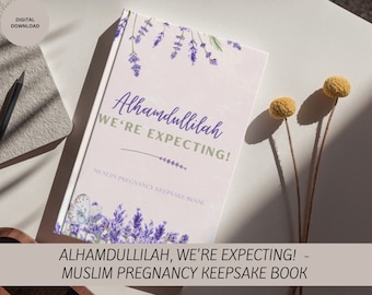 Alhamdullilah, estamos esperando! Livro de lembranças do diário de gravidez muçulmana com referências ao Alcorão e Hadith - 80 páginas - Impressão digital