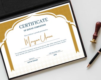 Personalised Muslim Hafiz/Hafizah Quran Memorisation Certificate for Children & Adults - Certificate for Quran School Teachers Digital Item