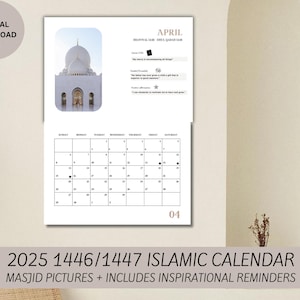 2025 1446/1447 Islamic Calendar with Gregorian and Hijri Dates- Masjid Pictures With Islamic Reminders & Positive Affirmations- Digital File
