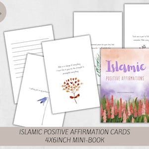 Carte di affermazione positiva islamica - 62 carte di potenziamento della fede - Carte di affermazione positiva musulmana con fiori ad acquerello - Stampa digitale