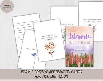 Islamic Positive Affirmation Cards - 62 Faith Booster Cards - Muslim Positive Affirmation Cards with Watercolour Florals - Digital Print