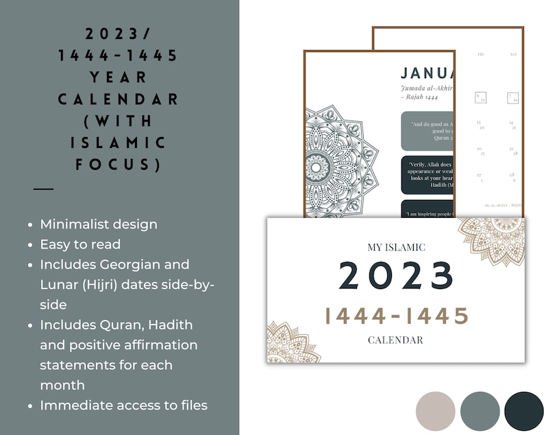 2023 1444/1445 Islamic Calendar With Gregorian and Hijri Etsy