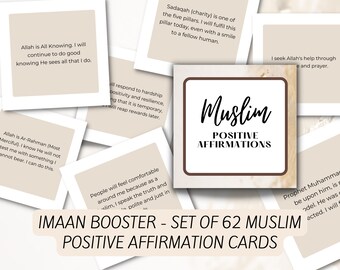 Islamic Positive Affirmation Cards- 62 Printable Imaan Faith Booster Cards- Set of 62 Minimalist Muslim Positive Affirmation Cards Printable