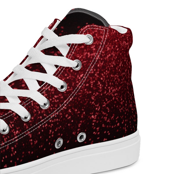 Red Era Taylor Inspired Lace up High-tops ERAS Tour Shoes All Too Well Red and Black Glitter print boots | RED Era Inspired