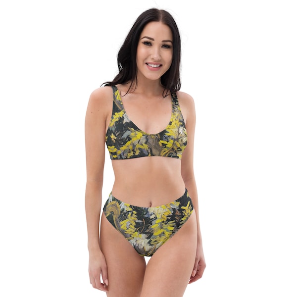 Van Gogh's Art High-Waisted Bikini/ Recycled high-waisted bikini/ Womens Two-Piece Suit Sizes XS-3XL