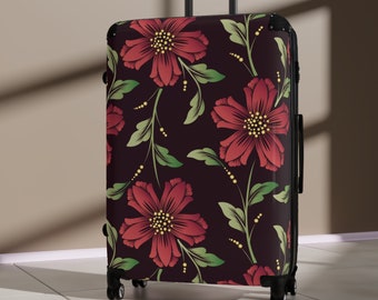 Flowers Suitcase Carry On Travel Luggage Four Wheels 360 Swivel Built in Lock Polycarbonate Front ABS Back Hard-Shell Lightweight Durable