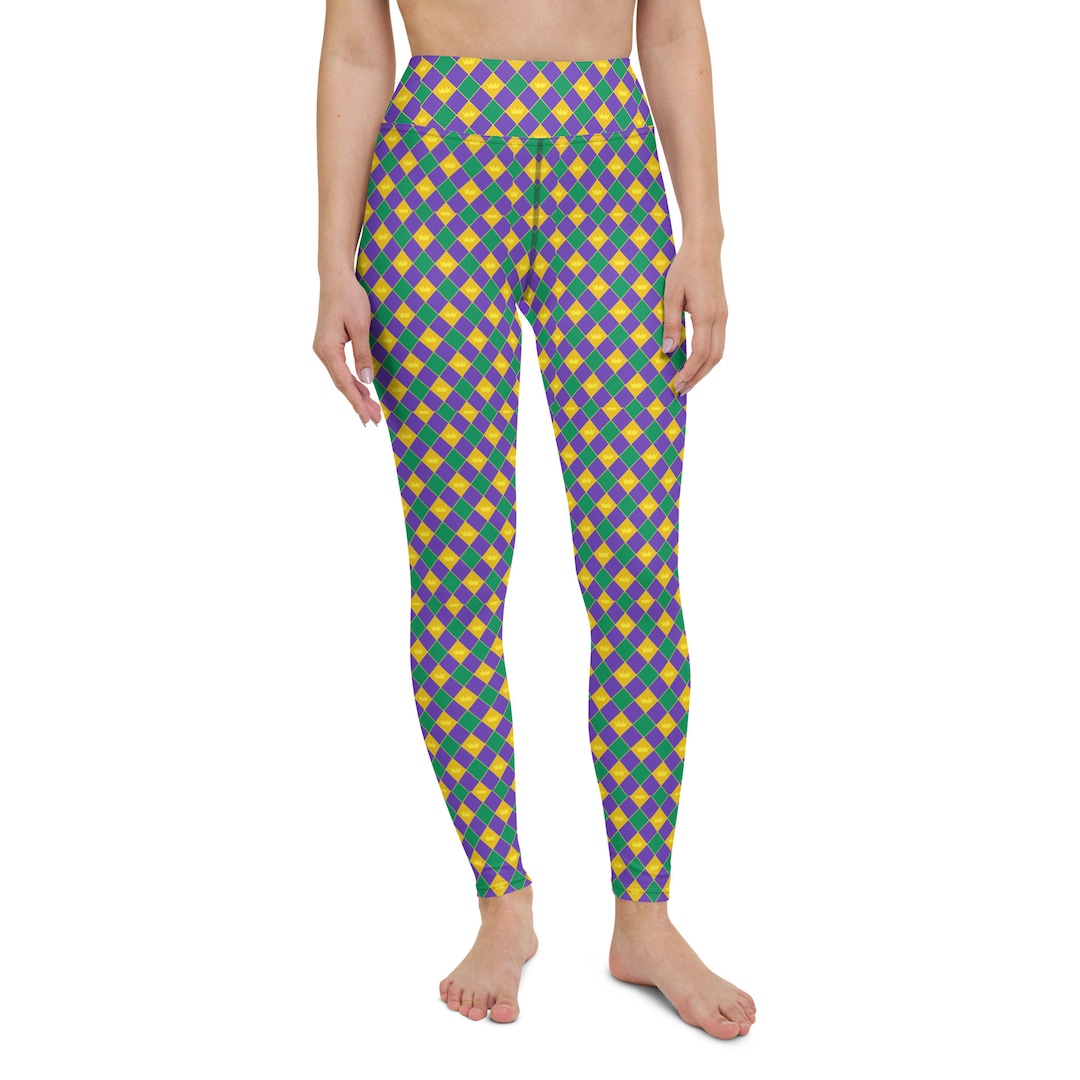 Mardi Gras Leggings Mask Carnival Leggings Women's Highwaisted Leggings Yoga Pants Purple Green