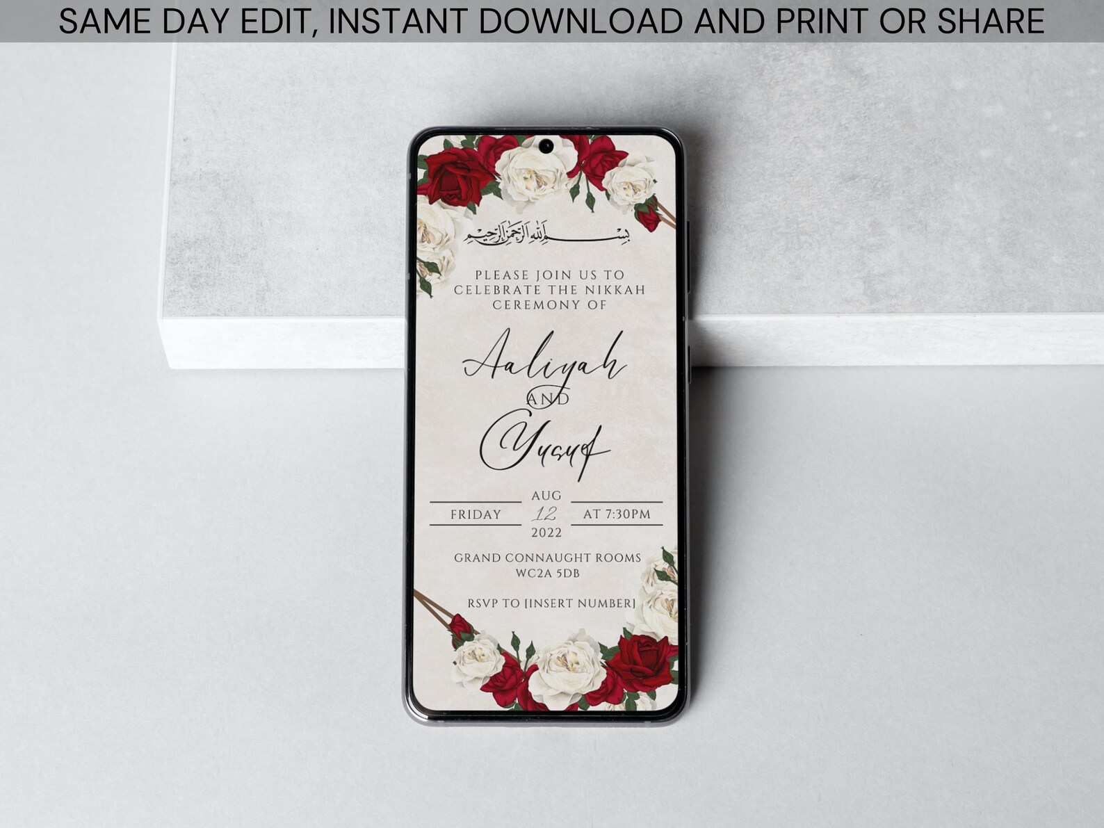 Editable Muslim Wedding Invitation Template Nikah Mobile & - Etsy Canada