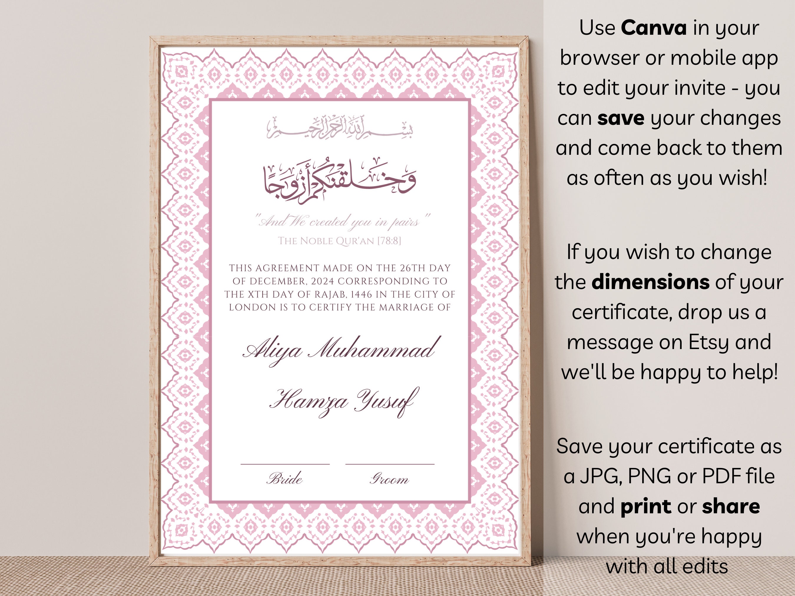 Editable Nikkah Contract Template Printable Nikkahnama Muslim Islamic