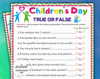 Children&#39;s day trivia game, Kids trivia, True or False game, kids quiz printable, Party activities for kids, Games for kids printable, Party
