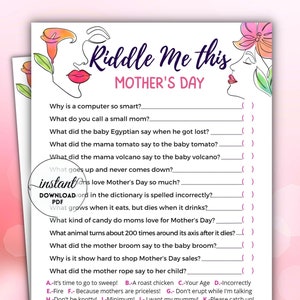 Mother&#39;s Day Riddles Game | Printable Mothers Day Games | Funny Mothers Day Jokes | riddle mother day | Mummys | Party Games and Activities