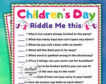 Children&#39;s day Riddle Me This, Printable activities for kids, riddles printable For kids, Trivia game, kids party games, kids quiz printable