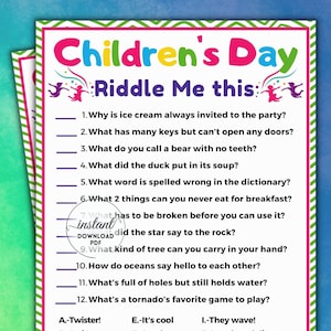 Children&#39;s day Riddle Me This, Printable activities for kids, riddles printable For kids, Trivia game, kids party games, kids quiz printable