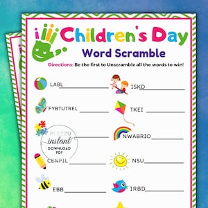 Children's day Word Scramble, Games for kids printable, Word scramble for kids, Word puzzle for kids, Fun Activities for Kids printable, kid