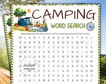 Camping Word Search Game, Kids & Adults Activity (PDF Pattern)