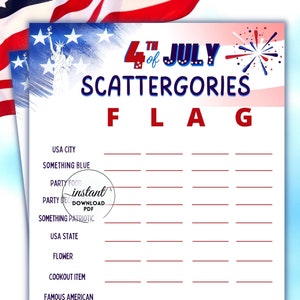 Fourth of July Scattergories Game, 4th of July Party Game, Independence Day Game, Patriotic Game, Fun USA America Game, Family Games, Party
