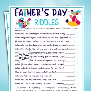 Father&#39;s day riddles, Father&#39;s day activities, riddles and jokes game, Printable Fathers Day Party Game, riddle me this, virtual games, papa