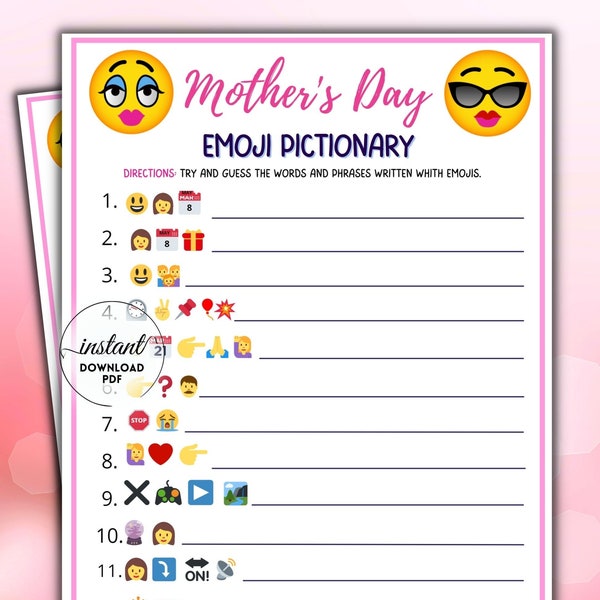 Mother's Day Emoji Game, Party Games, Emoji Trivia, Mother's Day Activities for Adults and Kids, Printable game, emoji game, fun, Pictionary