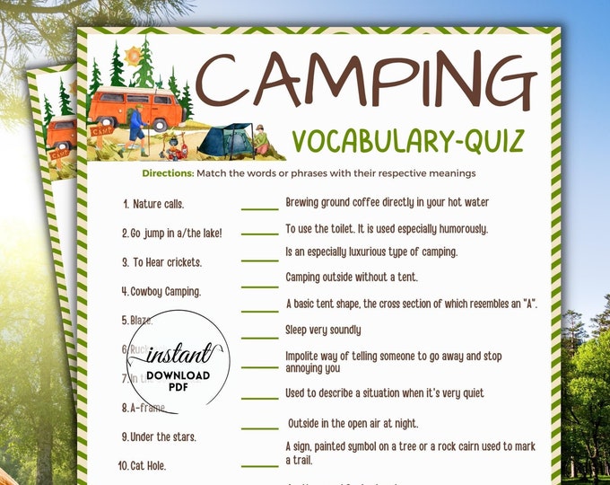 Camping Trivia Game, Camping Quiz Games, Camp Printables, Wildlife ...