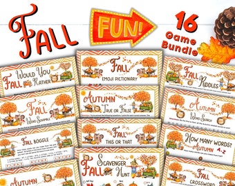 Fall Fun Games, 16 -  Fall autumn games,  Autumn Printable Games, Fall fun activities for kids & adults game, Classroom Game, Thanksgiving