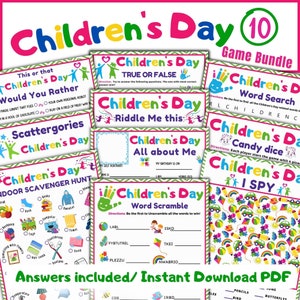 Children&#39;s Day games, Printable games for kids, Kids Trivia, Party game, Printable activities for kids, Printable school pack, kids day game
