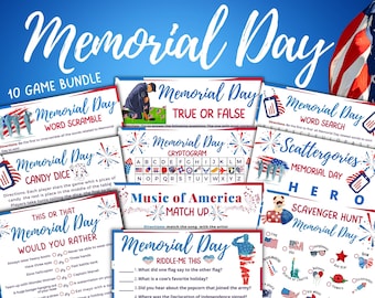 Memorial Day Games Bundle, Family Activities (Printable PDF)