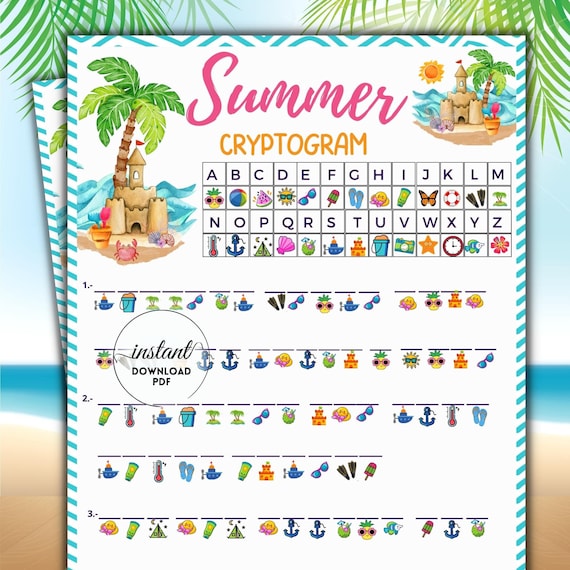 Summer Cryptogram Summer Game Cryptogram Puzzles Summer Fun - Etsy