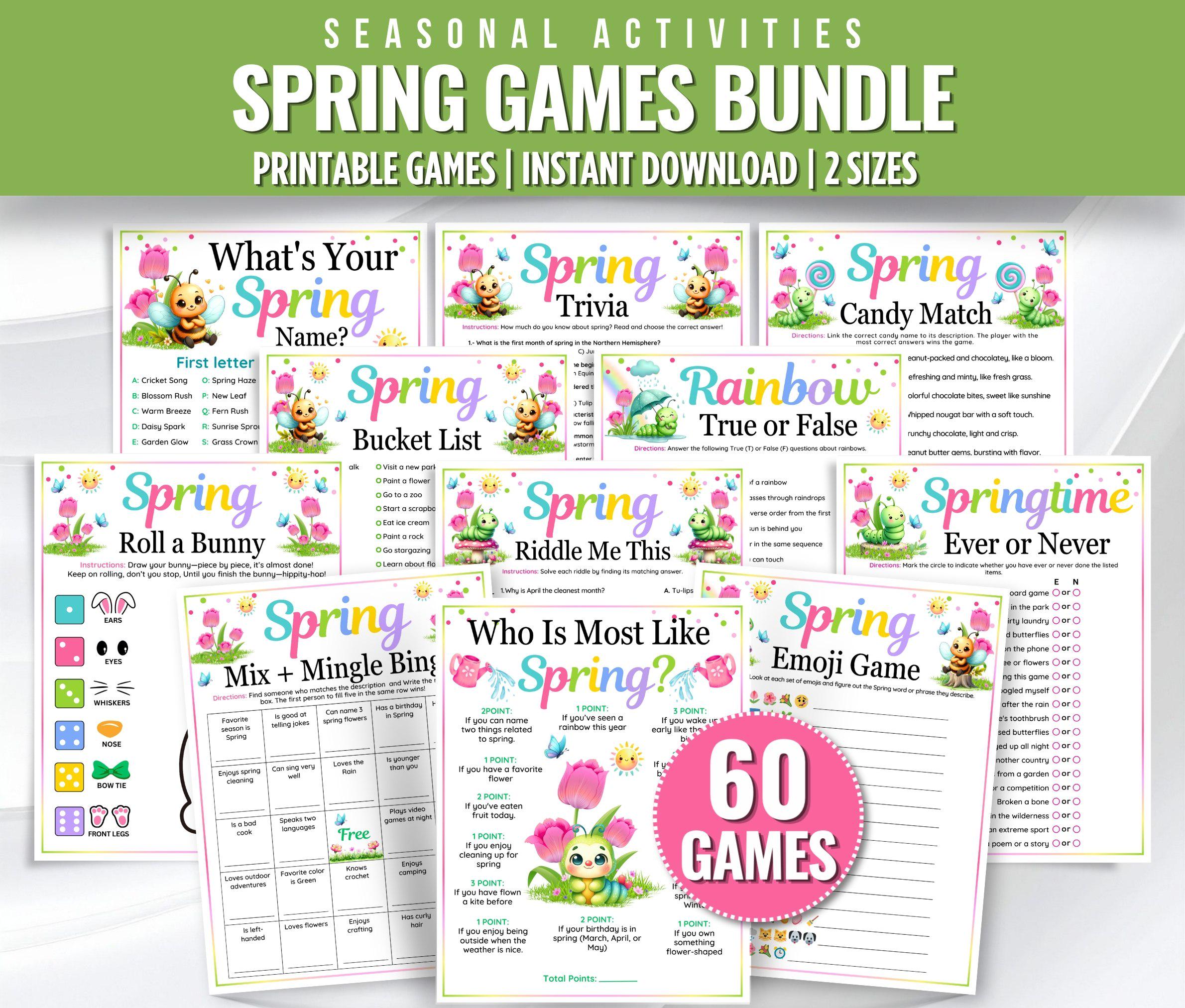 Spring Games MEGA Bundle: 60 Fun Printable Party Games, Seasonal ...