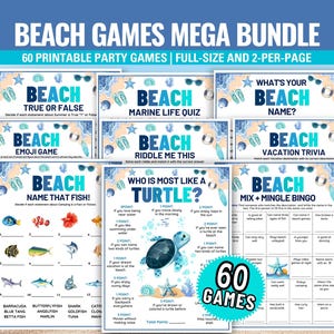 Beach Games Bundle, druckbare Sommer Strandspiele Bundle, Strand Trivia, Sommeraktivitäten - für Kinder, Jugendliche & Erwachsene, Strandparty-Ideen, Ozean