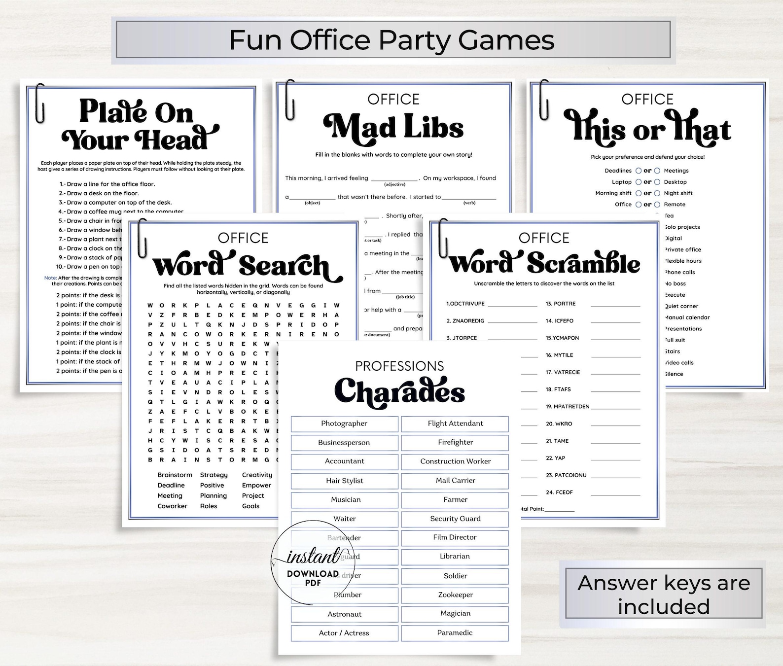 Paperwork Activity Printable Office Games Bundle: 50 Team Building Activities (PDF ...