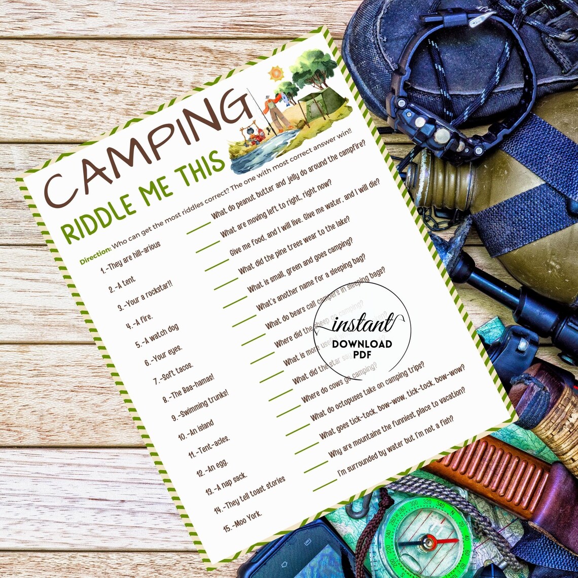Riddle Game, Camping Activities for Kids & Adults, Fun Camping Game