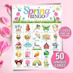 Cartes de bingo du printemps, Bingo à imprimer, Jeu de fête printanier, Activité printanière, Jeu familial printanier, Bingo printanier, Jeu de bingo saisonnier à imprimer