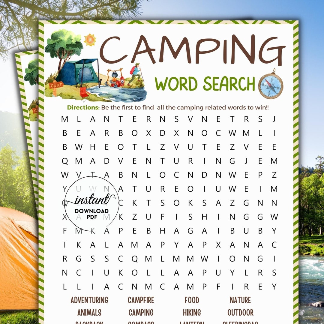 Camping Word Search, Camping Activities for Kids & Adults, Camping Game