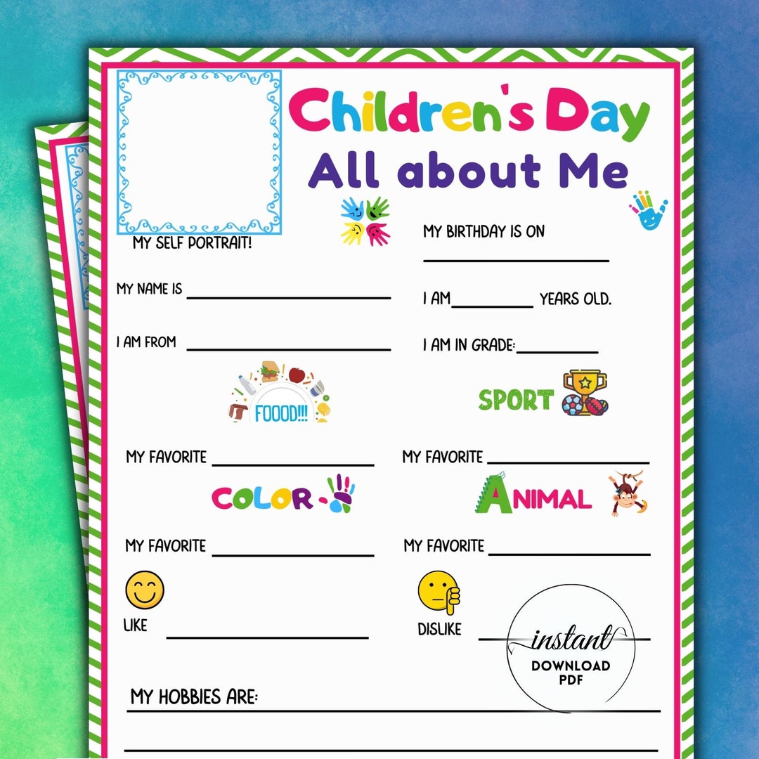 All About Me Printable, Children's Day Activity, About Me Questionnaire ...