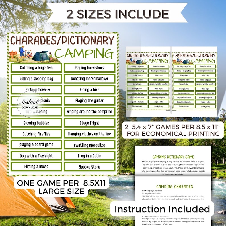 Camping Charades, Pictionary Card Game, Camping Activities for Kids ...
