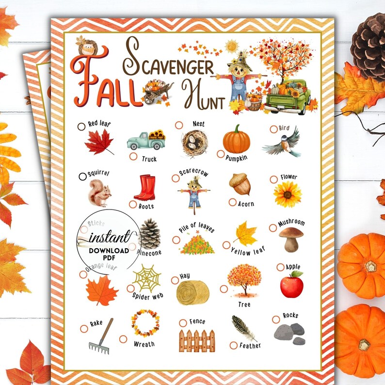 Fall Scavenger Hunt Printable, Autumn Outdoor Activities, Game for Kids ...