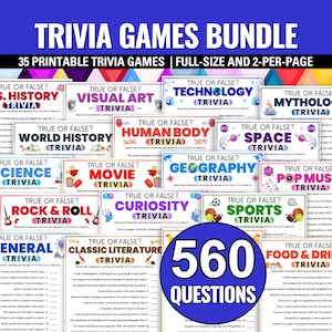 True or False Trivia Games Bundle: 560 Questions, Family Game Night (Printable PDF Download)