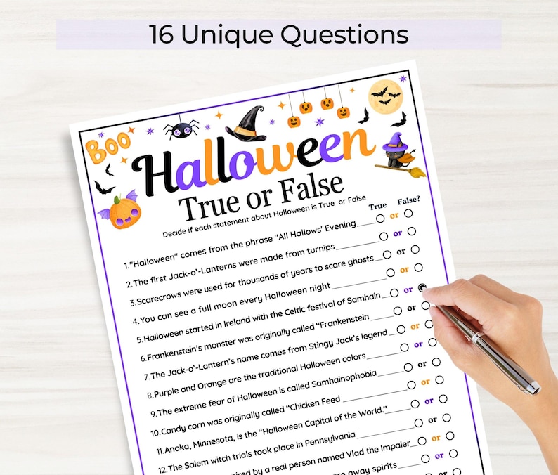 Halloween Trivia: True or False Party Game (PDF Printable) - Etsy