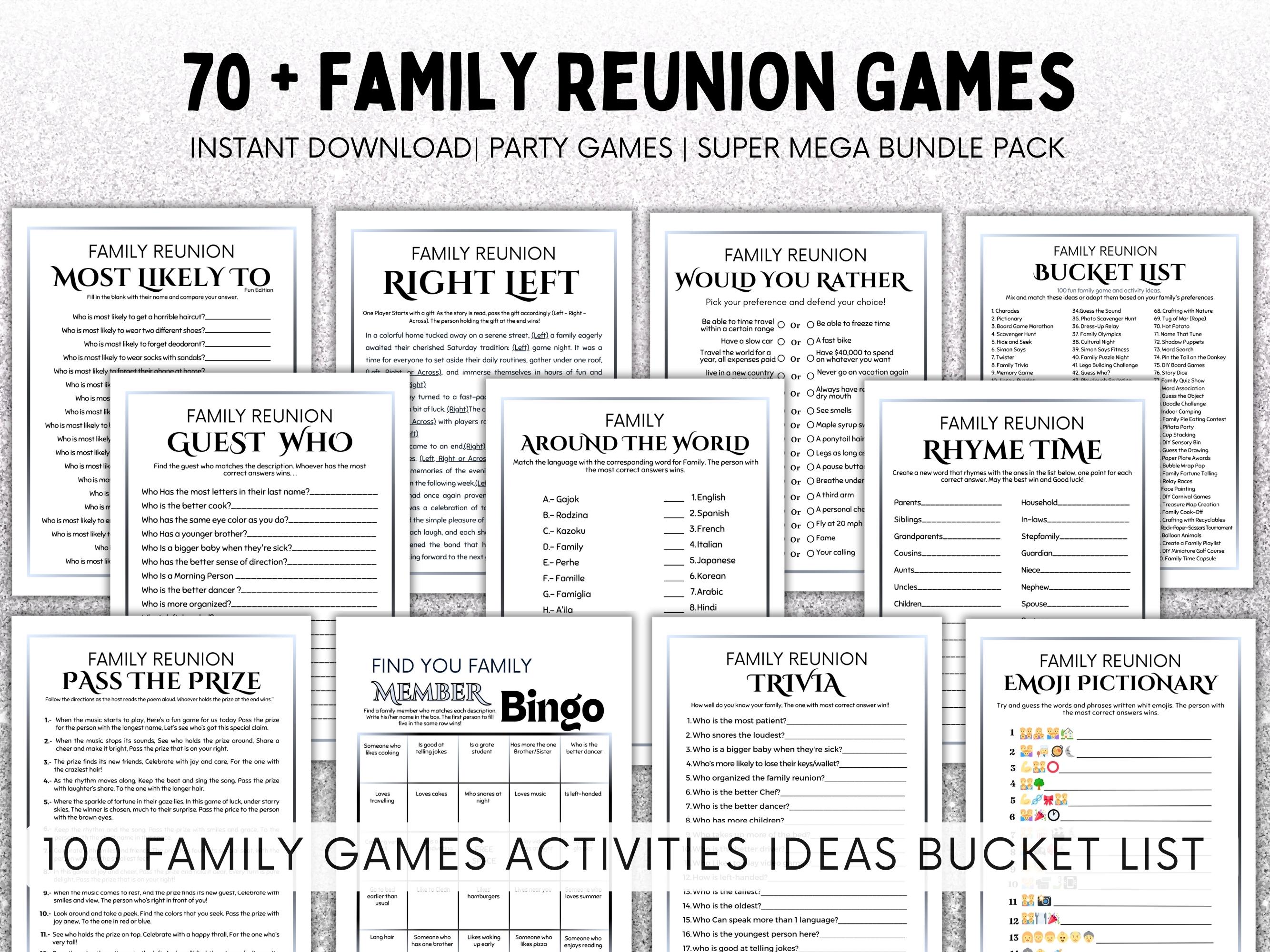 Family Reunion Games Super Mega Bundle Pack, 70 Fun Family Reunion Activities, Family Reunion Icebreakers, Fun Group Party Games Ideas, Team