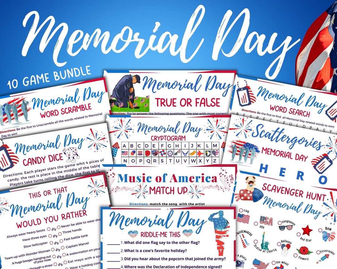 Memorial Day Games 10 Pack Games Printable Memorial Day