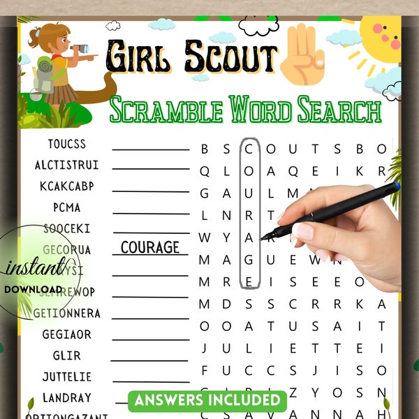 Girl Scout Word Scramble Game, Word Search, Scout word search, Word Scramble, Girl Scouts fun activity, WORDFIX, unscramble words, Scout day