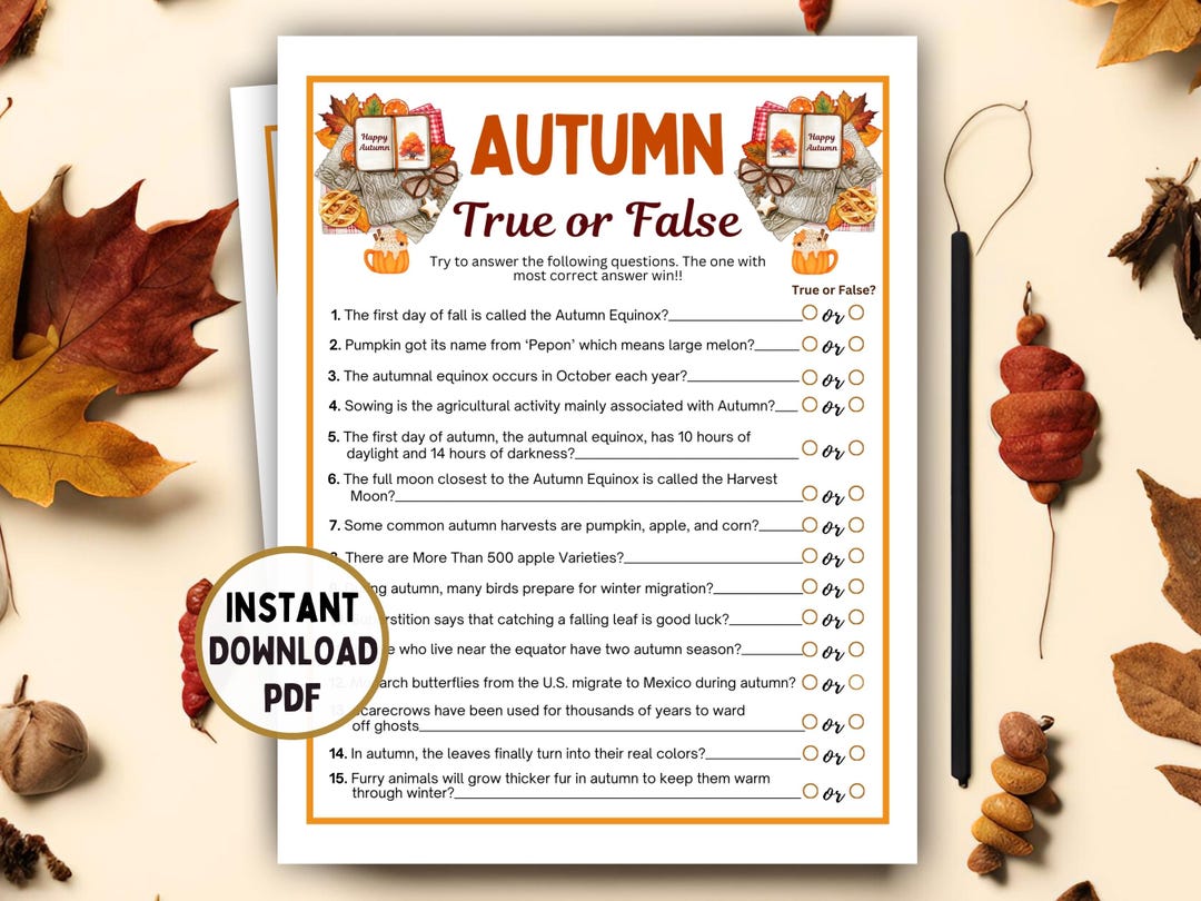 Autumn Trivia,true or False Game,printable Game for Kids &amp; Adults Game,quiz Game,harvest Trivia ...