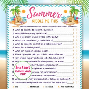 Riddle game, Summer activities, riddle printables for kids & Adults, Riddle quiz, Summer party game, Family game, Riddle me, fun summer game