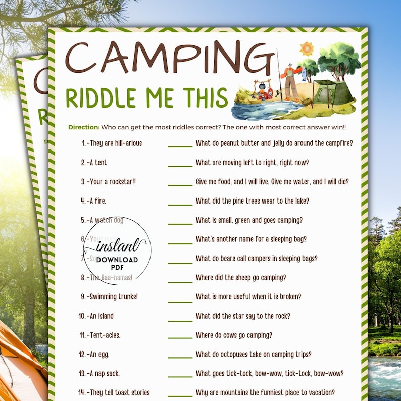 Riddle Game, Camping Activities for Kids &amp; Adults, Fun Camping Game ...
