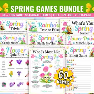 Frühlingsspiele Bundle, Frühlingspartyspiele, Frühlingsfamilienspiele, Bürofrühlingsspiele, druckbare Frühlingsspiele, Frühlingsaktivitäten, Saisonspiele
