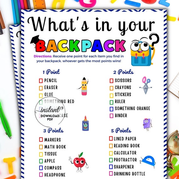 What's in Your Backpack Printable Back to School Game Etsy
