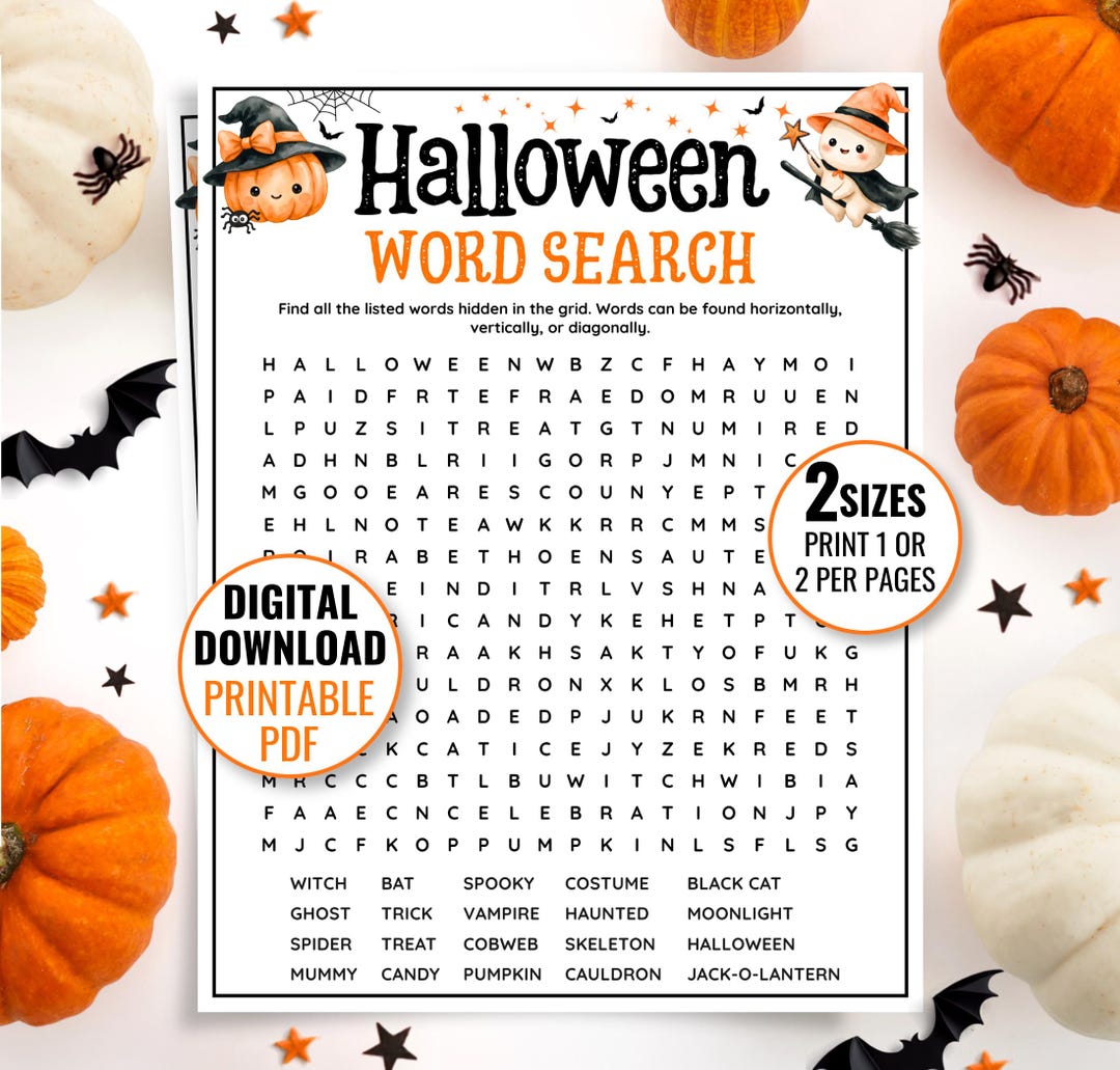 Halloween Word Search Game: Spooky Party Puzzle Printable Fun Classroom ...