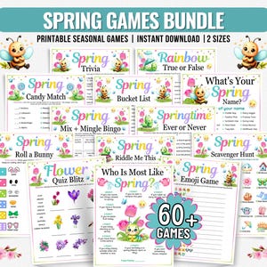 Spring Games MEGA Bundle: 60 Fun Printable Party Games, Seasonal Activities and Icebreakers (PDF)