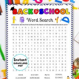 Sopa de letras para la vuelta al cole, Juego imprimible para la vuelta al cole, Actividades para el primer día de clases, Juegos escolares para niños, Recursos para profesores, Rompecabezas